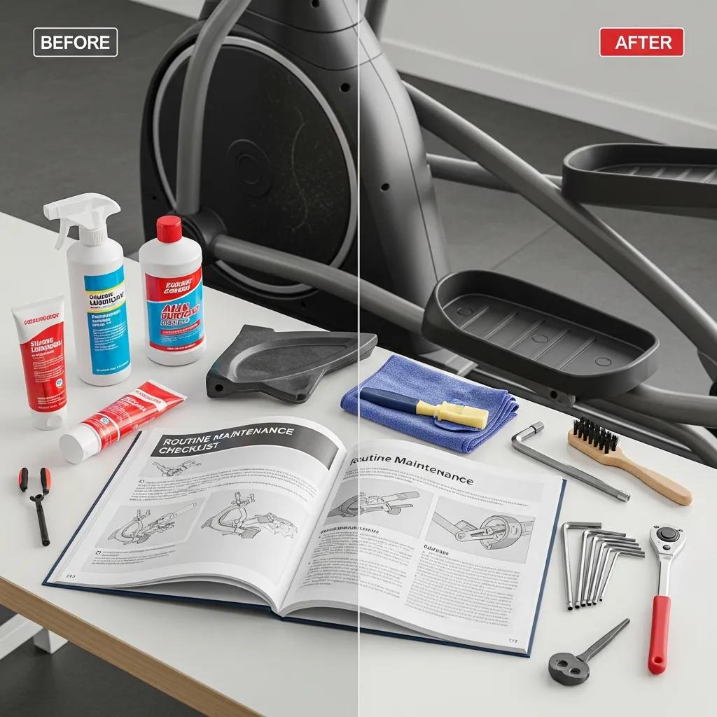 Open maintenance manual and tools for elliptical machine upkeep
